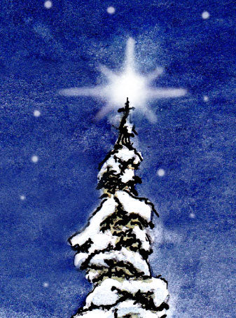 Christmas Card - Snow Tree Star - 10 Cards