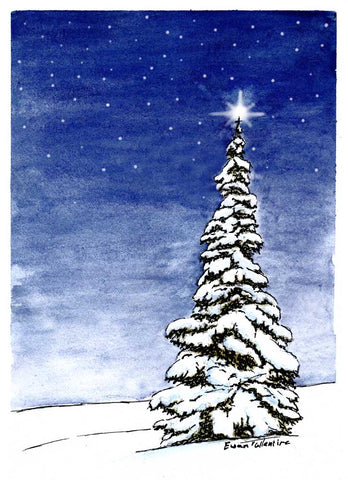 Christmas Card - Snow Tree Star - 10 Cards