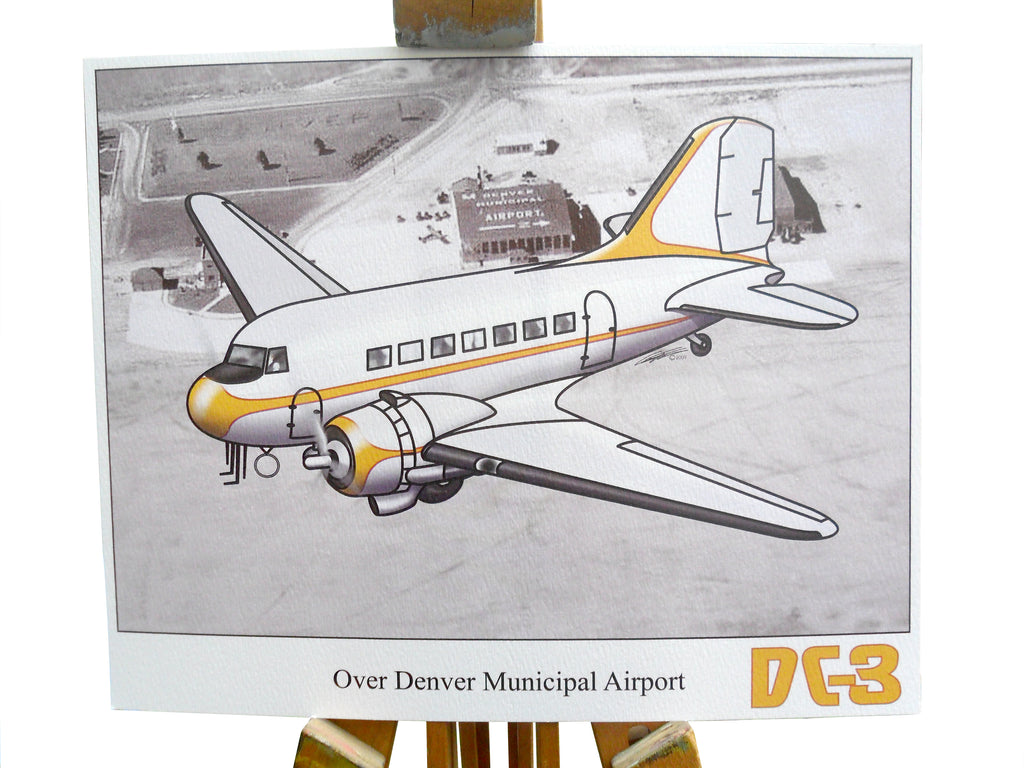 Aviation fine art print - DC-3 "Over Denver Municipal Airport"